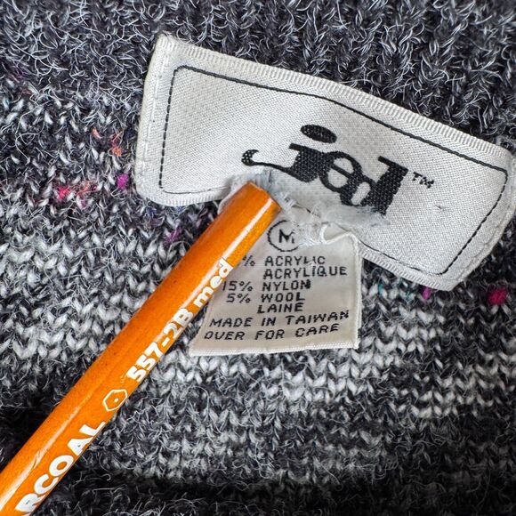 Vintage Jed Sweater Men's Medium Black Geometric Wool Knit Pullover Warm 90s - Picture 2 of 6